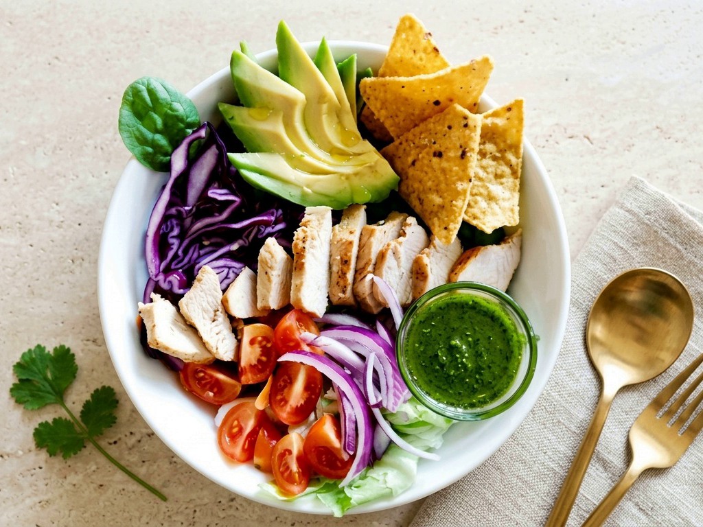 Avocado bowl con pollo, aguacate y vegetales